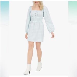 Leyden Blue& White Smocked Bubble Sleeve Dress Size Medium